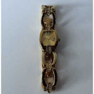 Womens Gold Tone Watch Beautiful SLE Quartz  Bracelet Band Crystal Studs